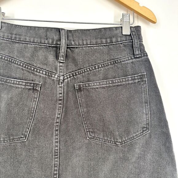 Madewell Black Denim Skirt Rigid A-Line Lunar Wash Frayed Denim Mini Size 26 - Picture 6 of 10